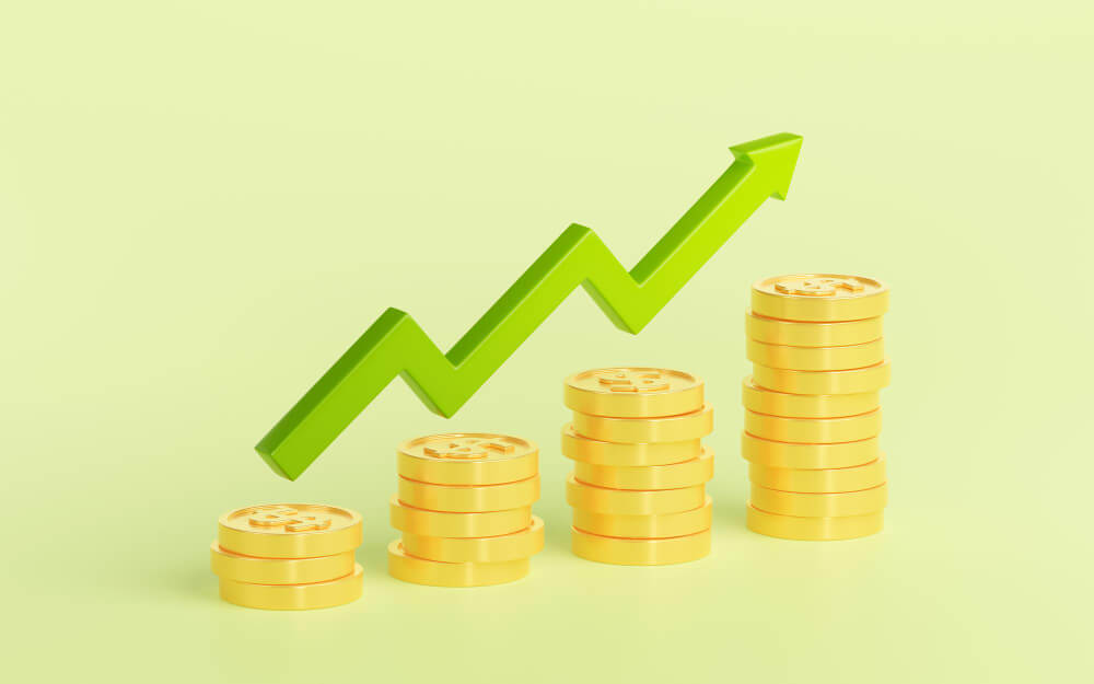 Gráficos financeiros mostrando crescimento estável e baixo risco de renda fixa.